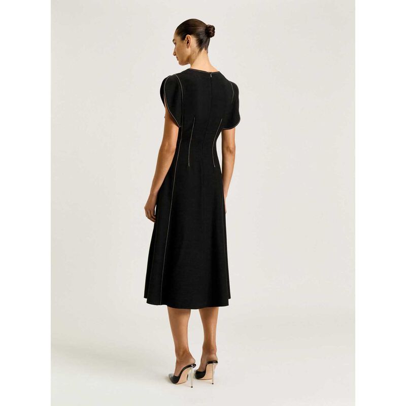 Veronika Maine Satin Back Faille V-Neck Panelled Midi Dress image number 1